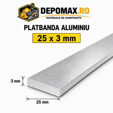 Platbanda aluminiu 25 x 3 mm, 6 metri (EN-AW 6060)